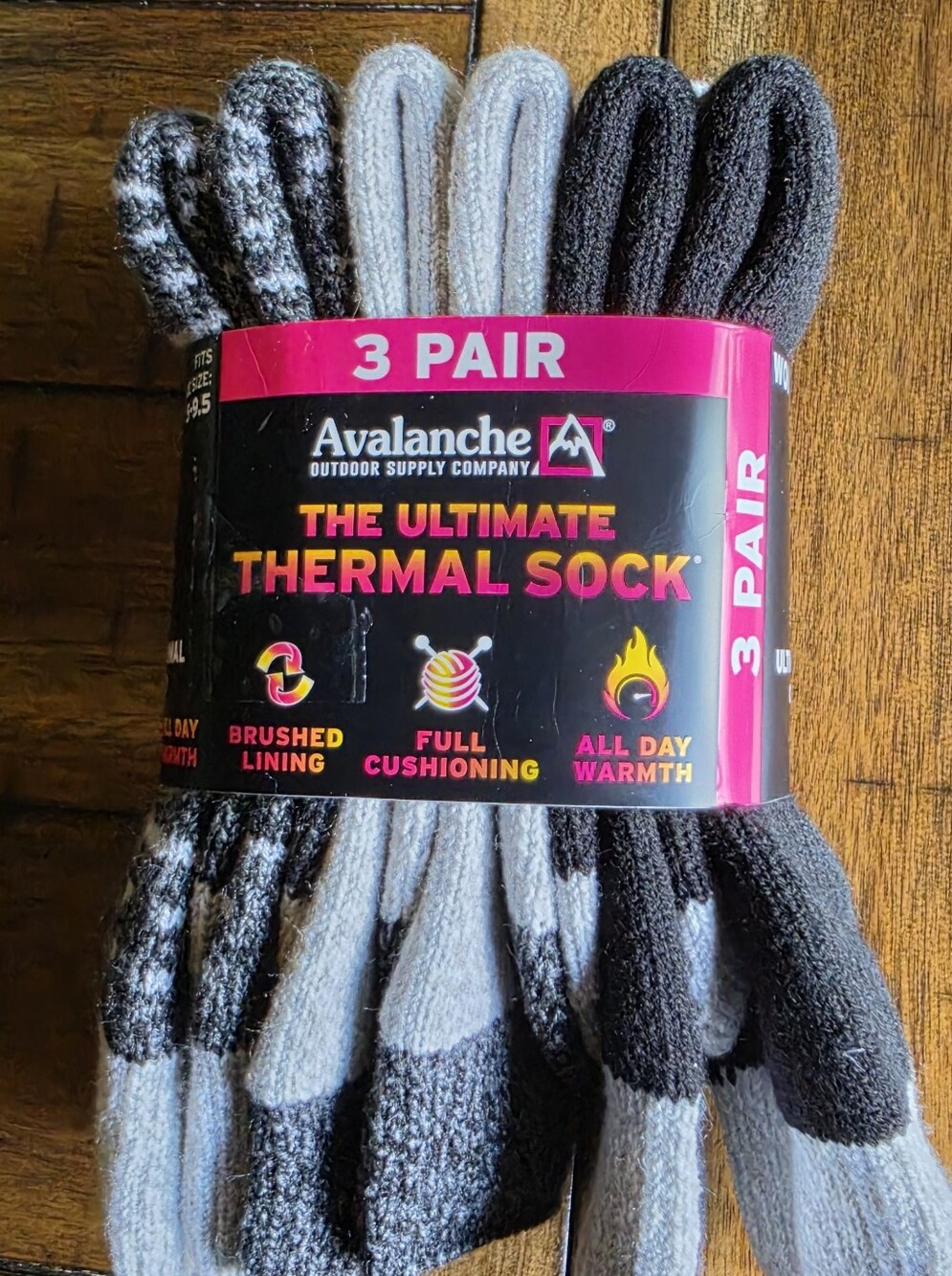 Avalanche 3-Pair Thermal Crew Socks - Gray, Black & Light Gray